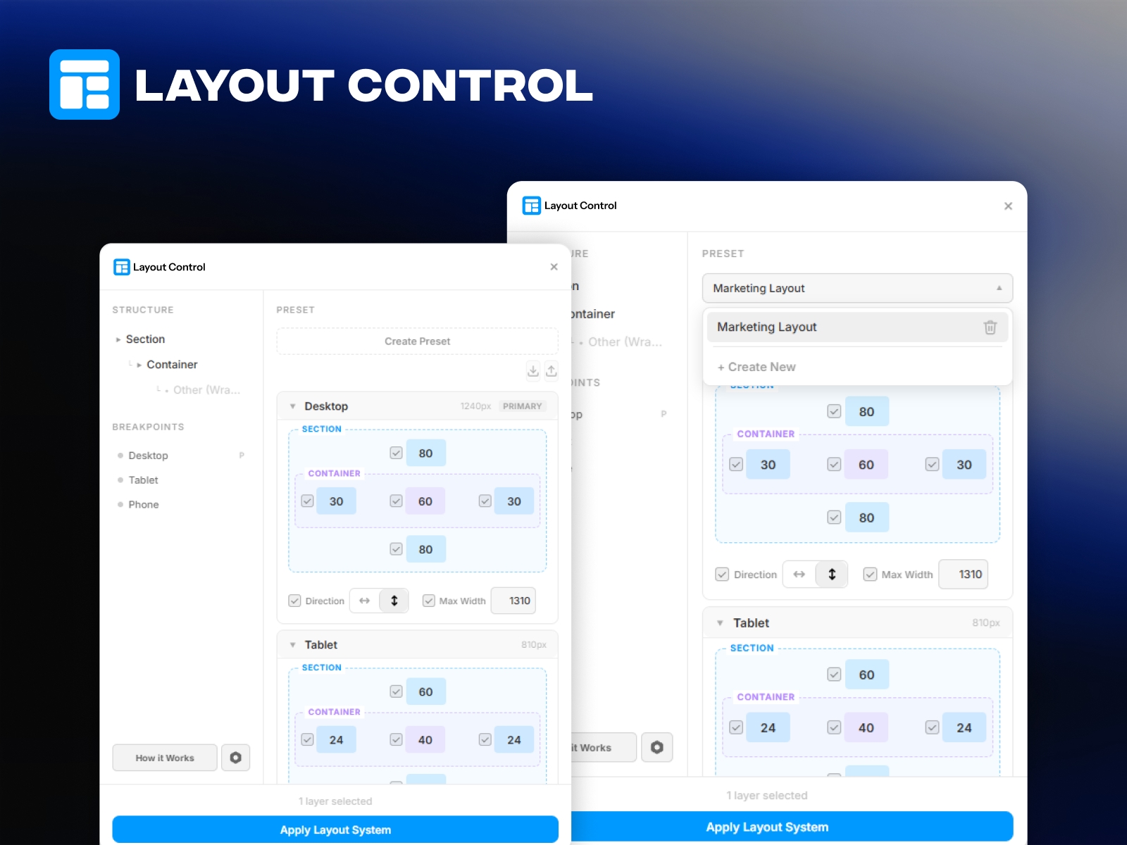 Thumbnail 1 for Layout Control, a Framer Marketplace template by Framer Geeks.