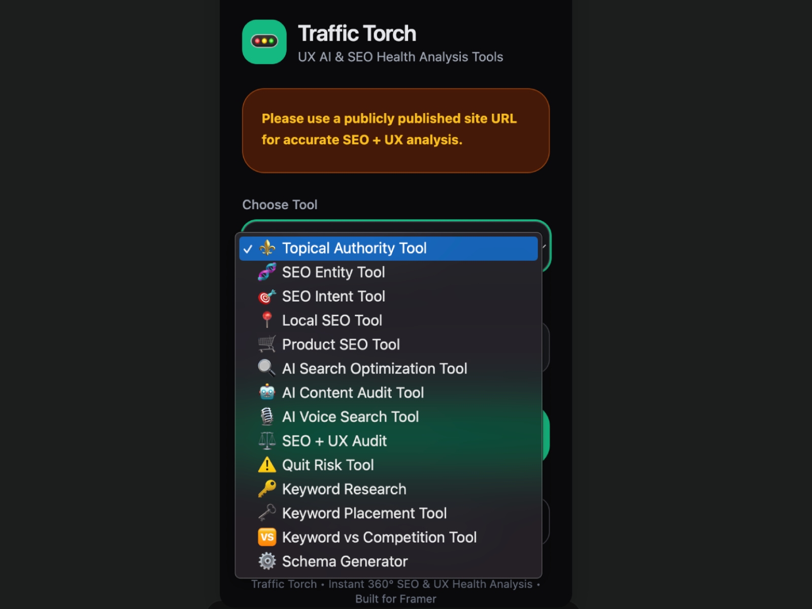 Screenshot 4 for Traffic Torch, a Framer Marketplace plugin by Ylia Callan.