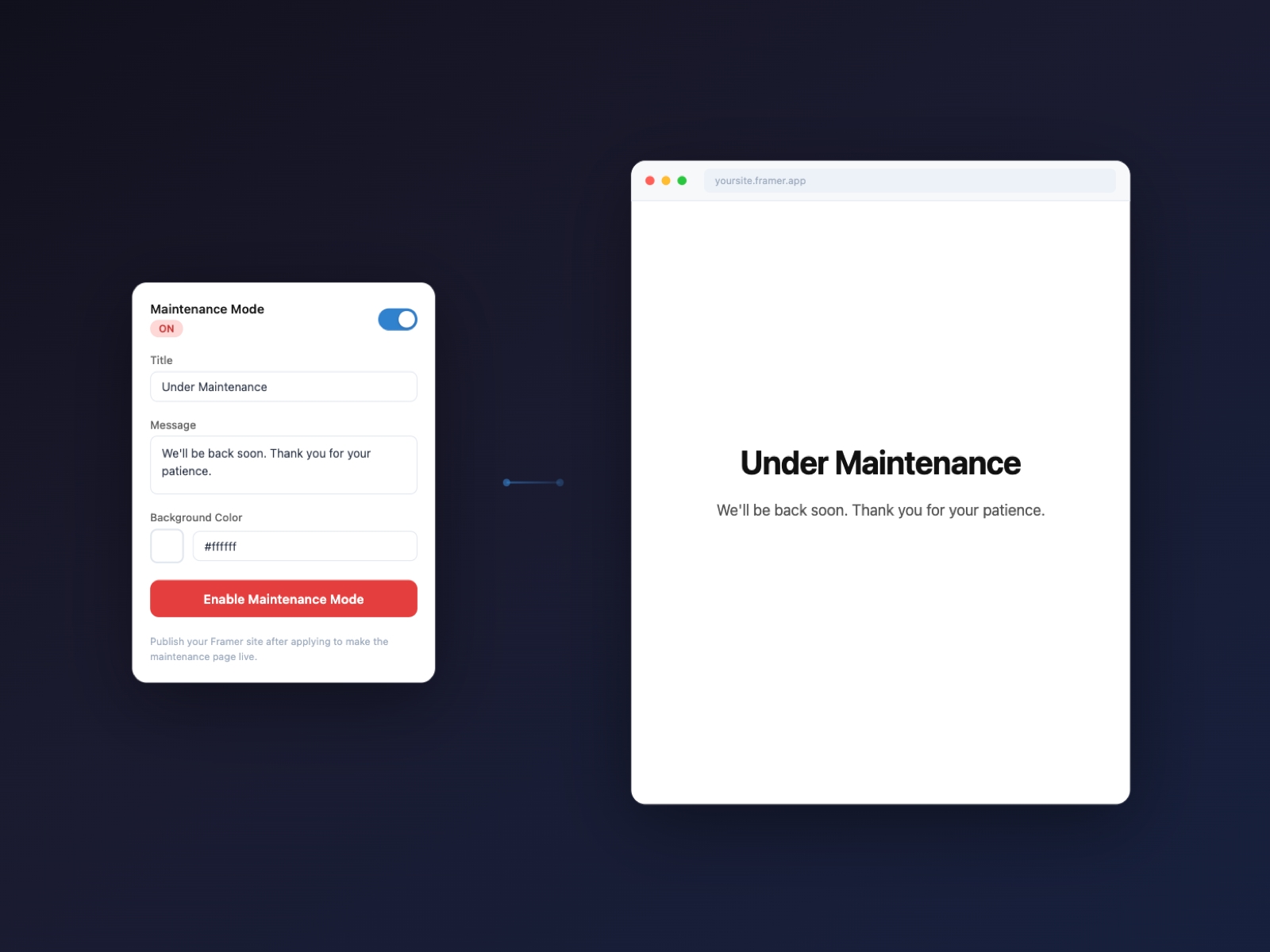 Screenshot 3 for Maintenance Mode, a Framer Marketplace plugin by 덕기 김.