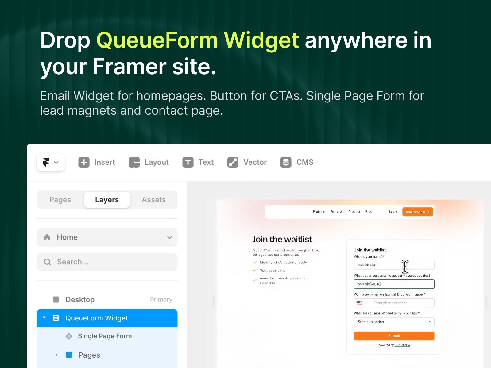Thumbnail 2 for QueueForm, a Framer Marketplace template by Porush Puri.