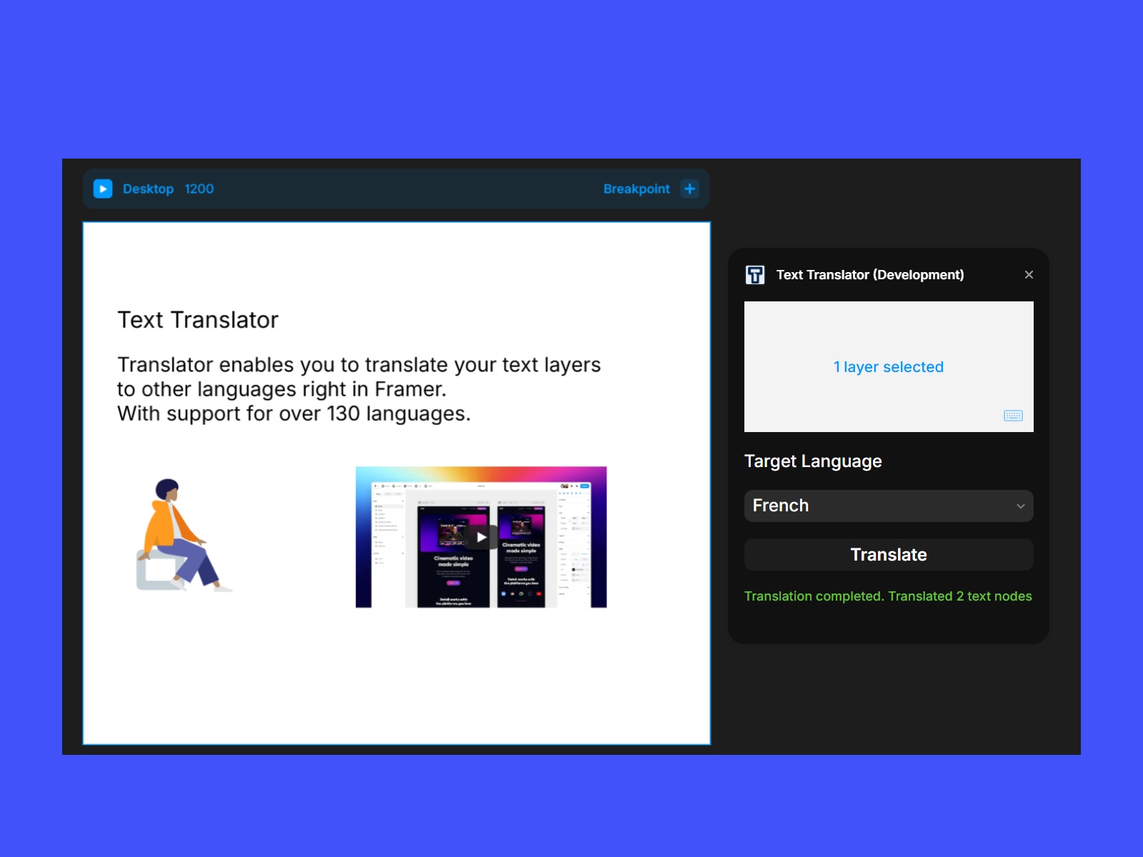 Thumbnail 2 for Translate, a Framer Marketplace template by jack aluo.