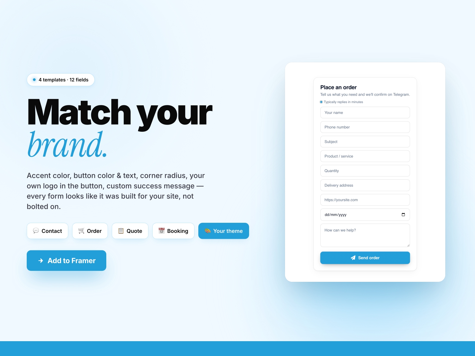 Screenshot 3 for Telegram Forms, a Framer Marketplace plugin by Khushal Dewra (KDX Studios).