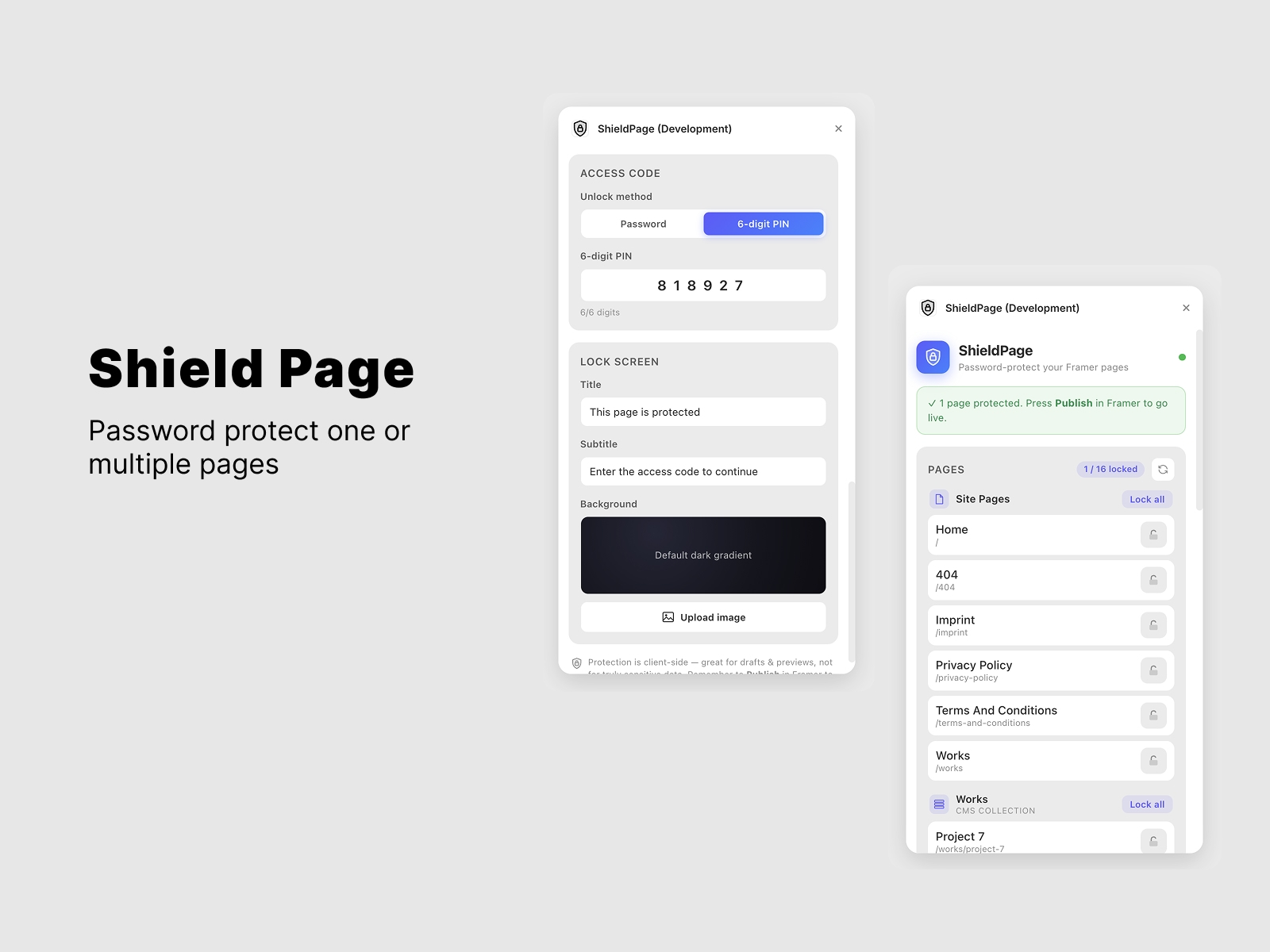 Thumbnail 1 for ShieldPage, a Framer Marketplace template by Vasile Tiplea.