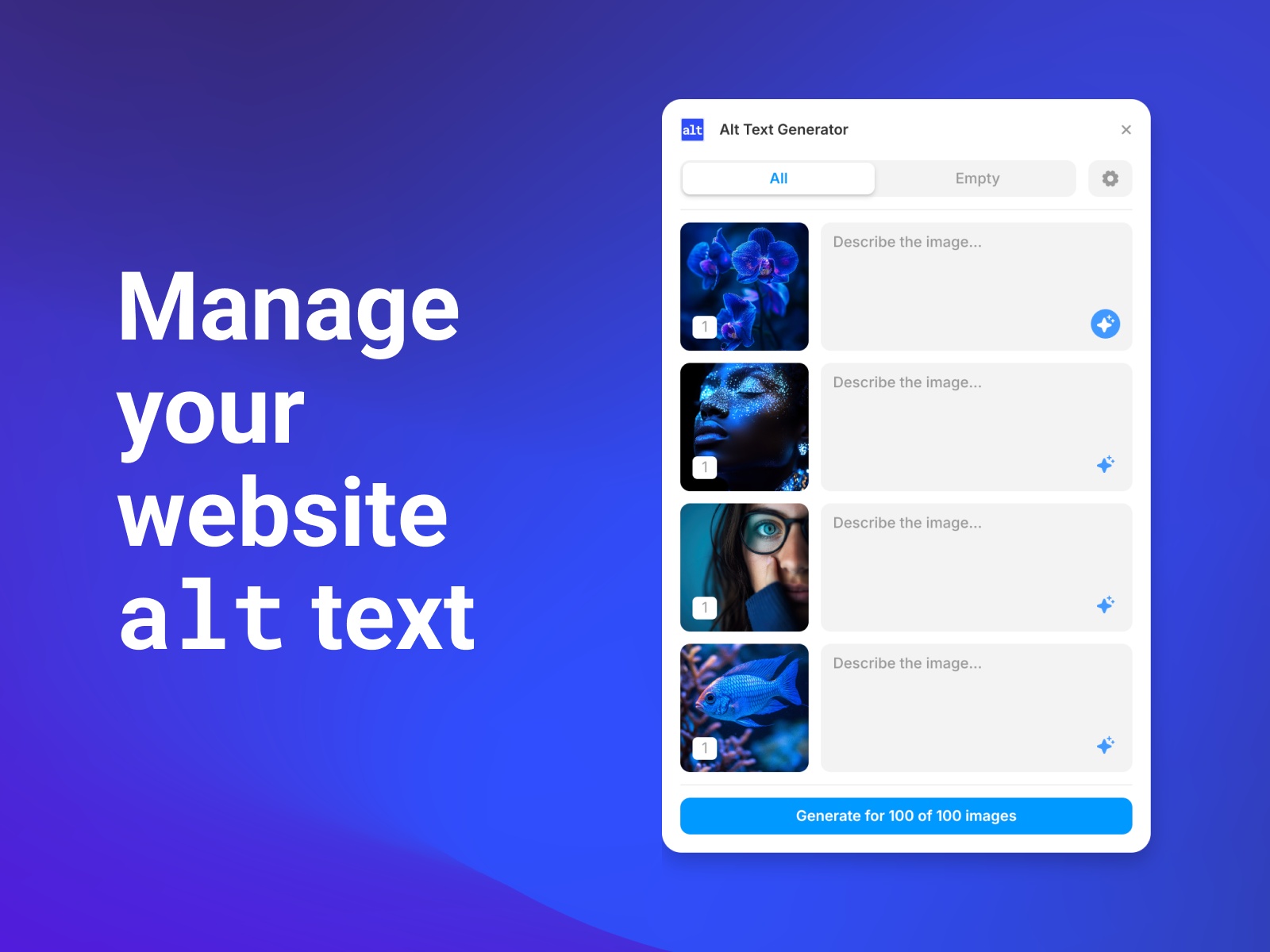 Screenshot 1 for Alt Text Generator, a Framer Marketplace plugin by James Hicks.