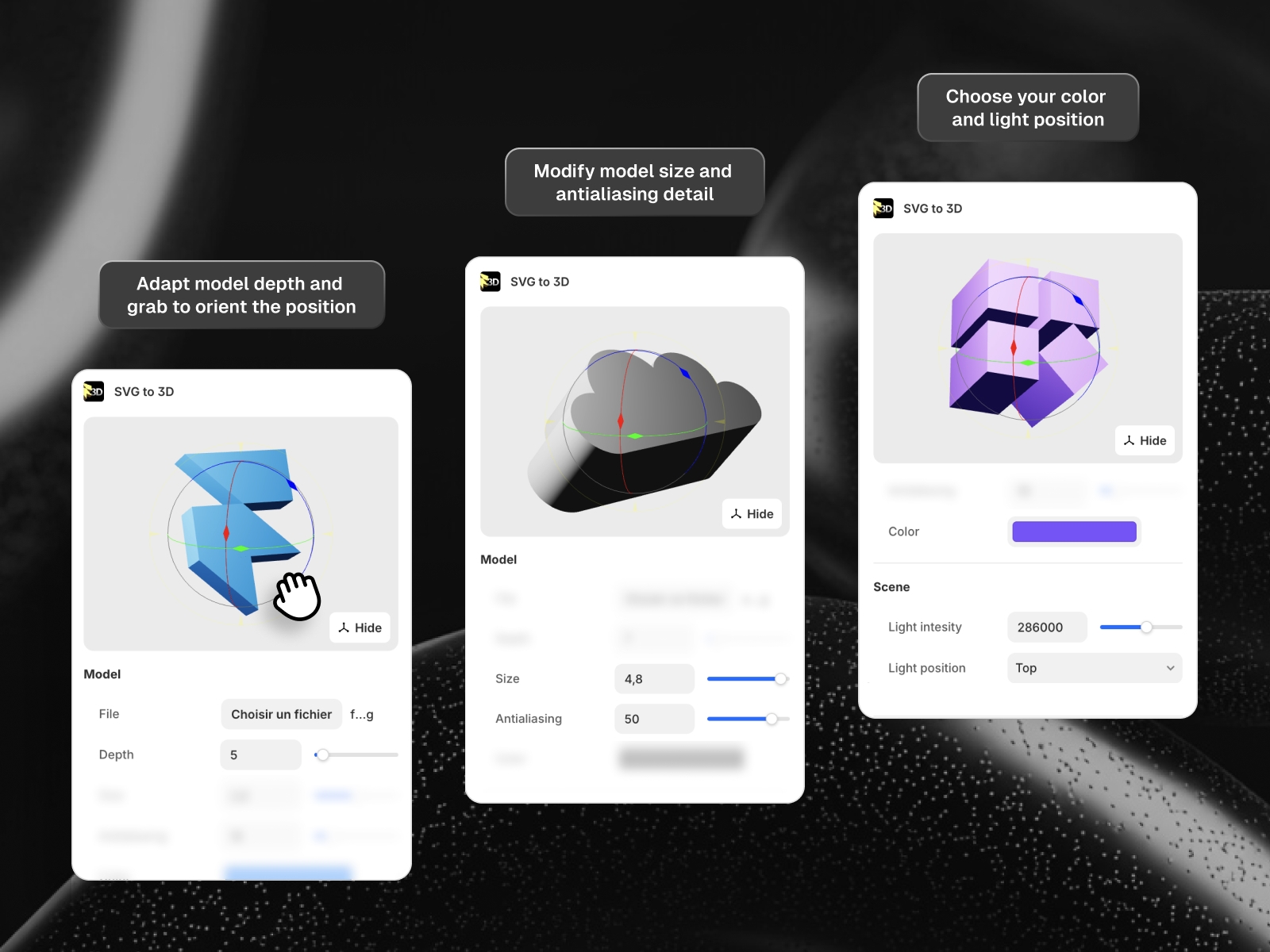 Thumbnail 2 for SVG to 3D, a Framer Marketplace plugin by Umut Sevinc.