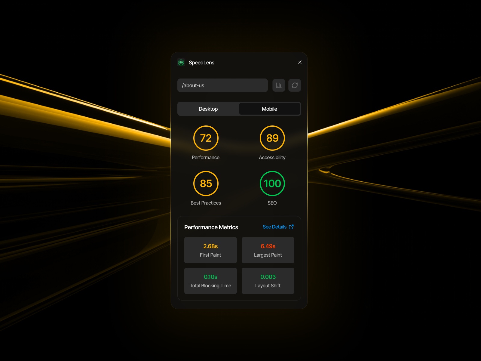Thumbnail 2 for SpeedLens, a Framer Marketplace template by Emre Aktaş.