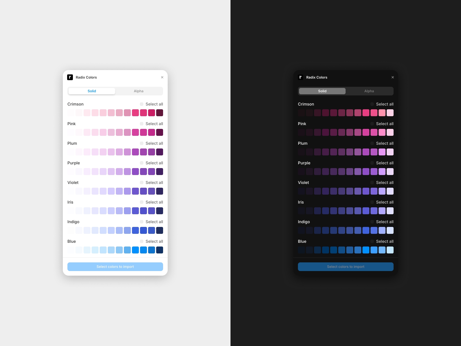 Screenshot 3 for Radix Colors, a Framer Marketplace plugin by Matt Theuma.