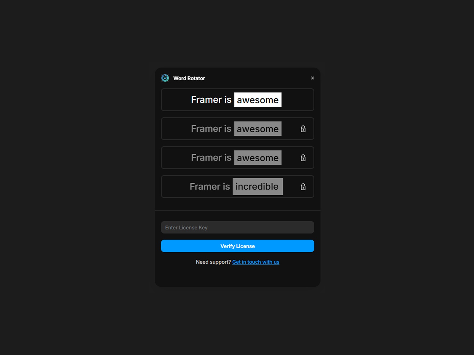 Thumbnail 1 for Word Rotator, a Framer Marketplace template by Rodrigo Teixeira.