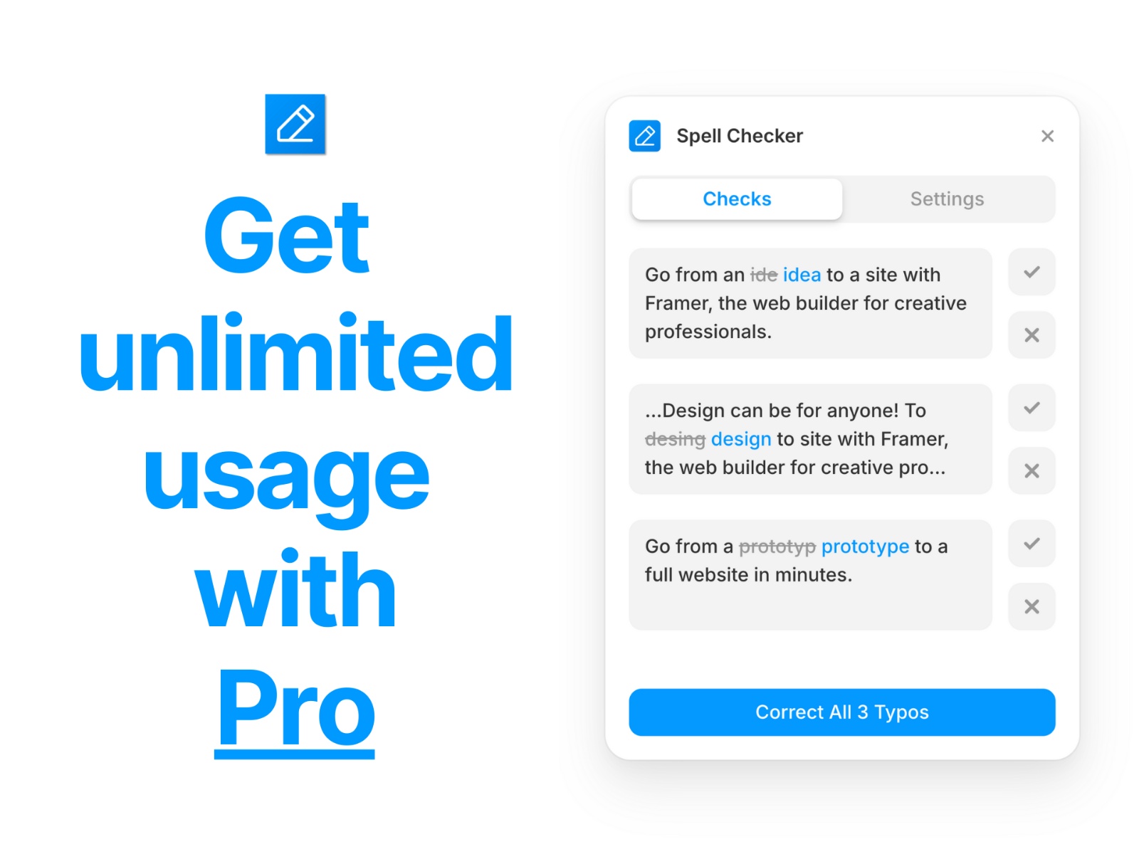 Screenshot 4 for Spell Checker, a Framer Marketplace plugin by Gaurav Chandrashekar.