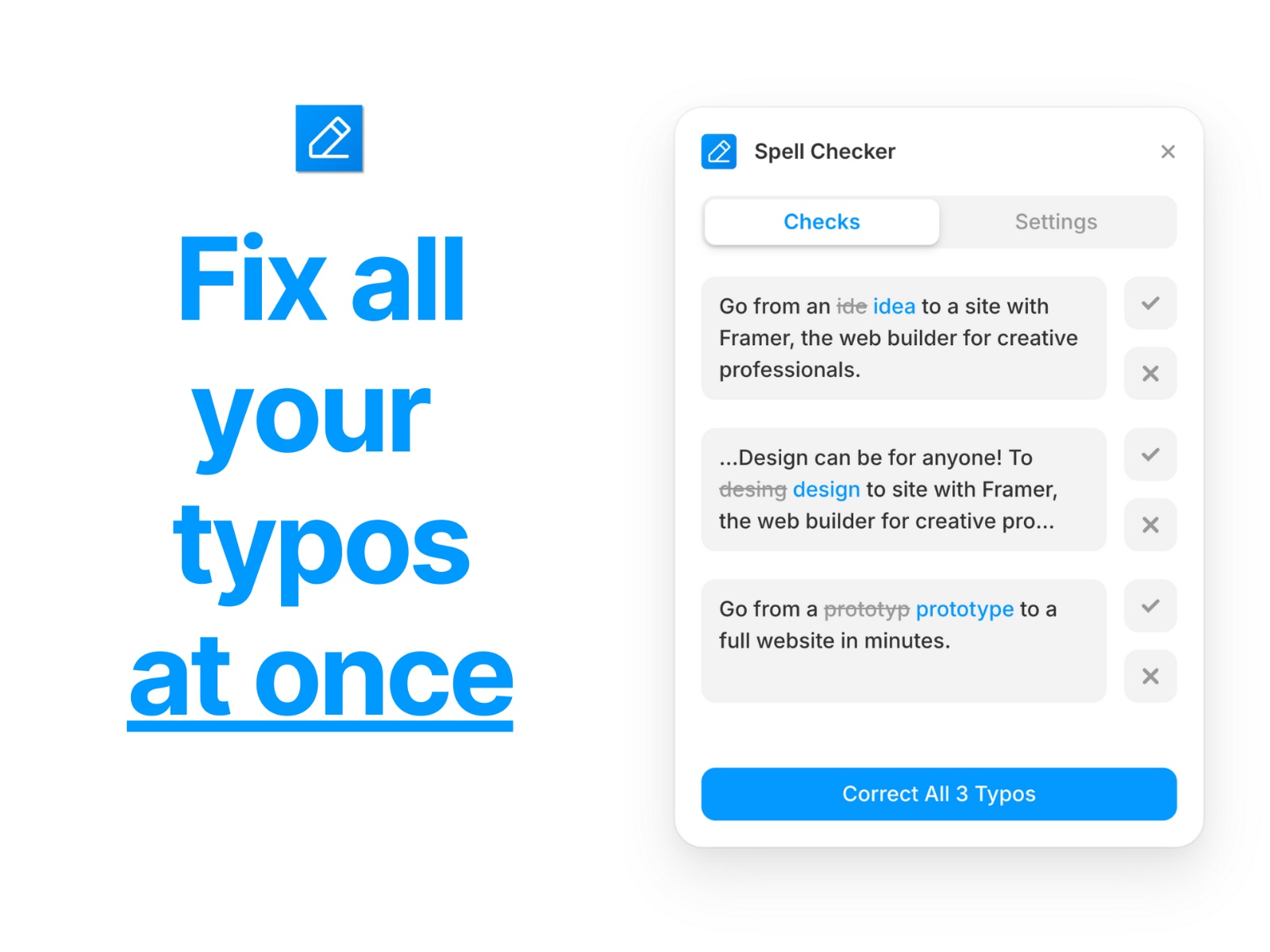 Screenshot 3 for Spell Checker, a Framer Marketplace plugin by Gaurav Chandrashekar.