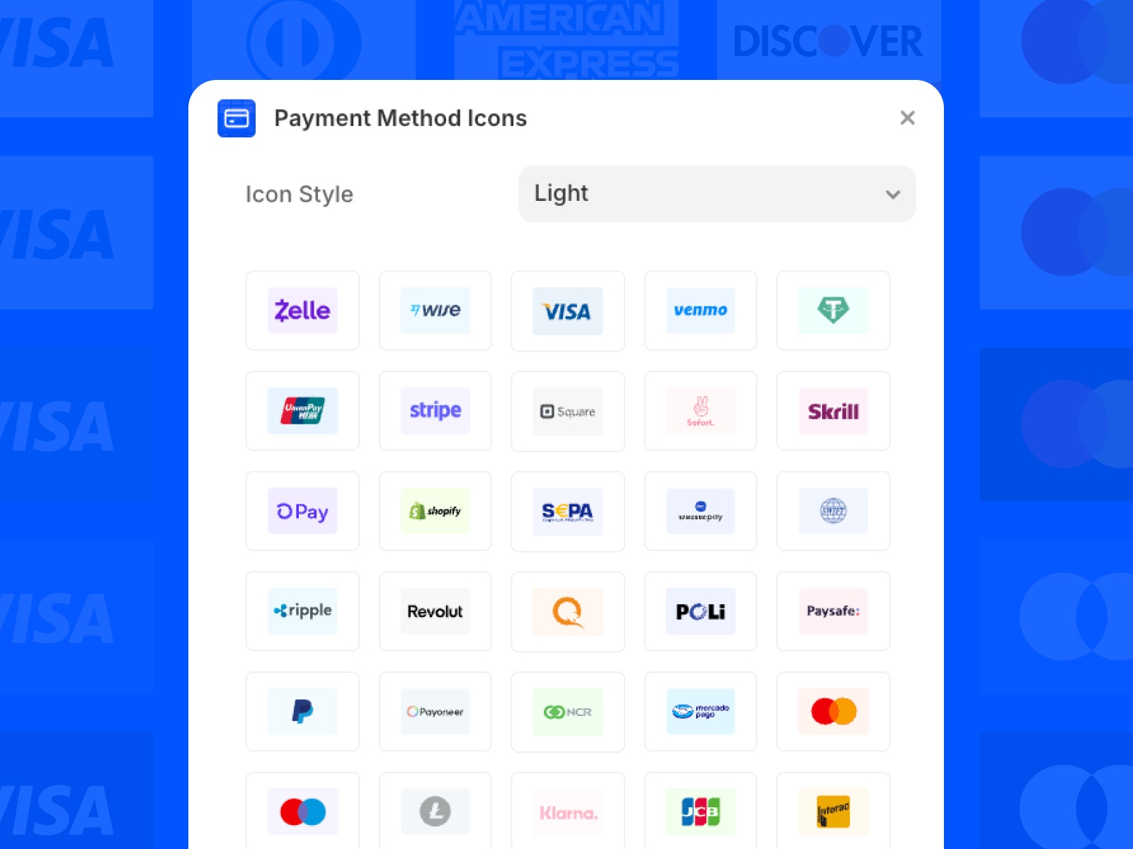Thumbnail 2 for Payment Method Icons, a Framer Marketplace template by Certified Code.