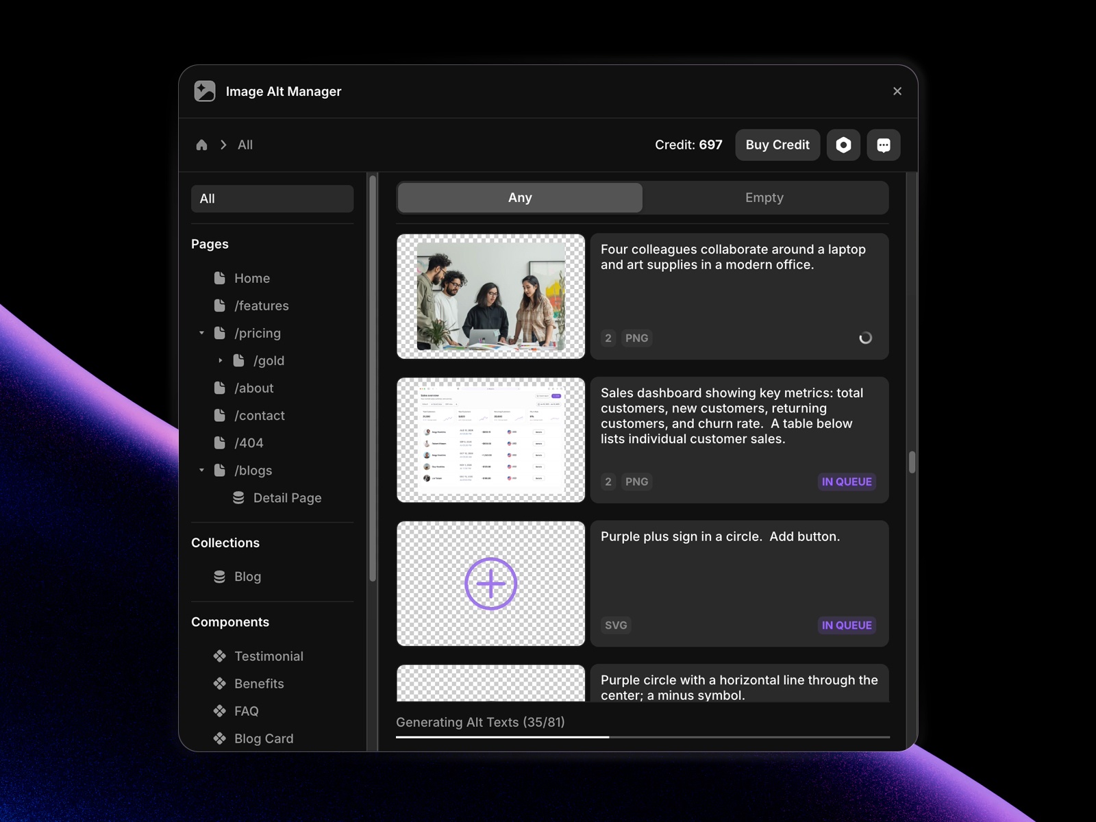 Thumbnail 1 for Image Alt Manager, a Framer Marketplace plugin by Fehmi Özüseven.