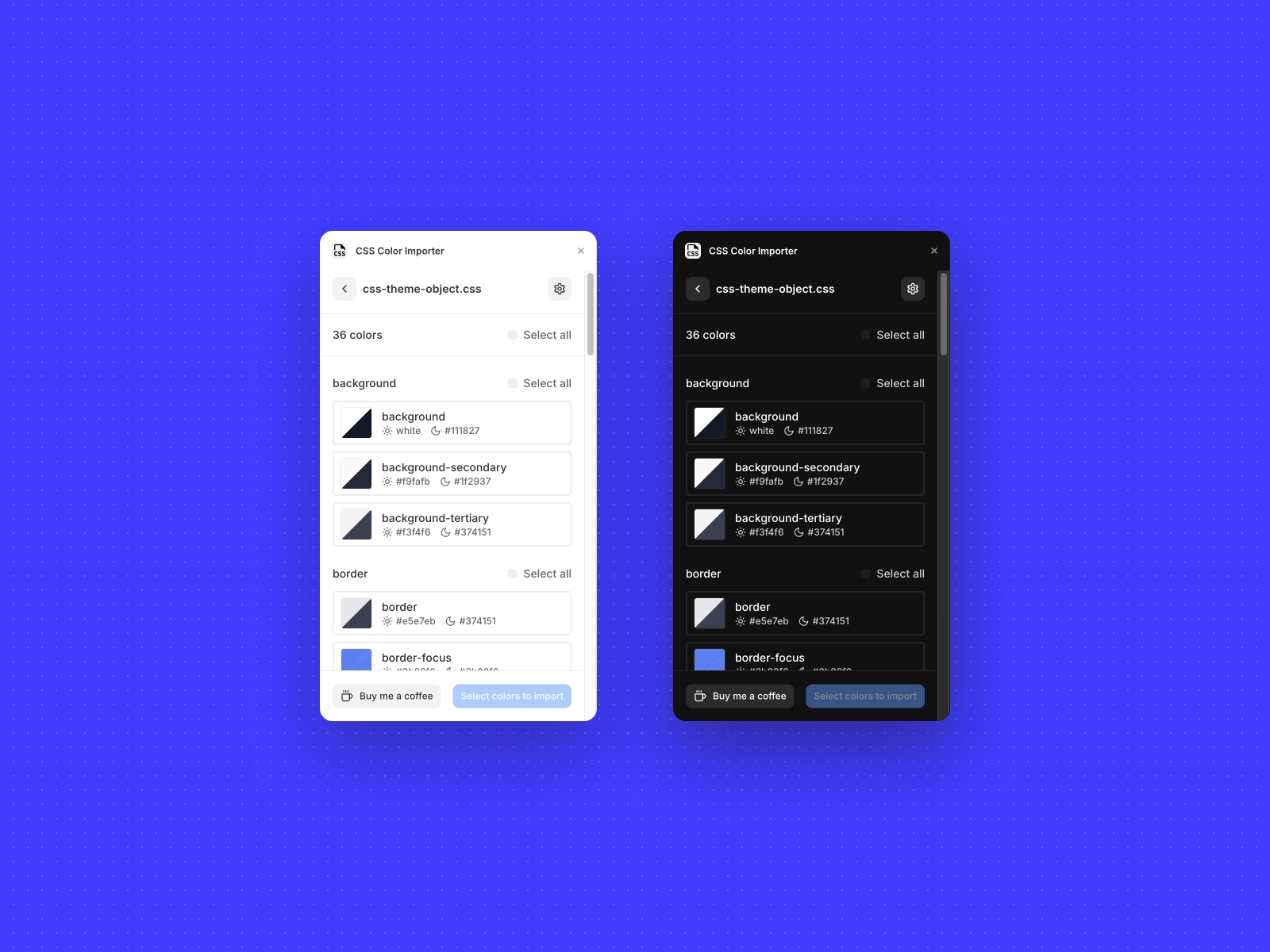 Screenshot 3 for CSS Color Importer, a Framer Marketplace plugin by Matt Theuma.