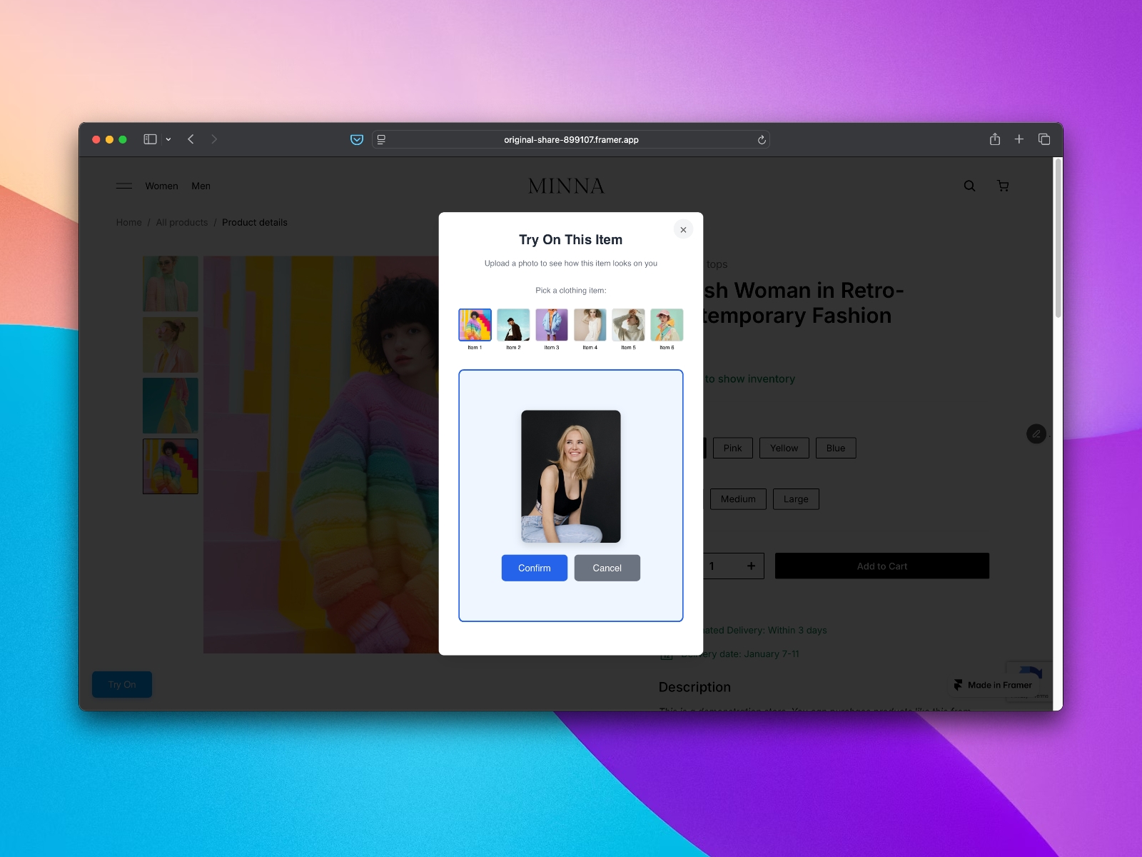Screenshot 3 for AI Try-On Widget, a Framer Marketplace plugin by QwertyBit.