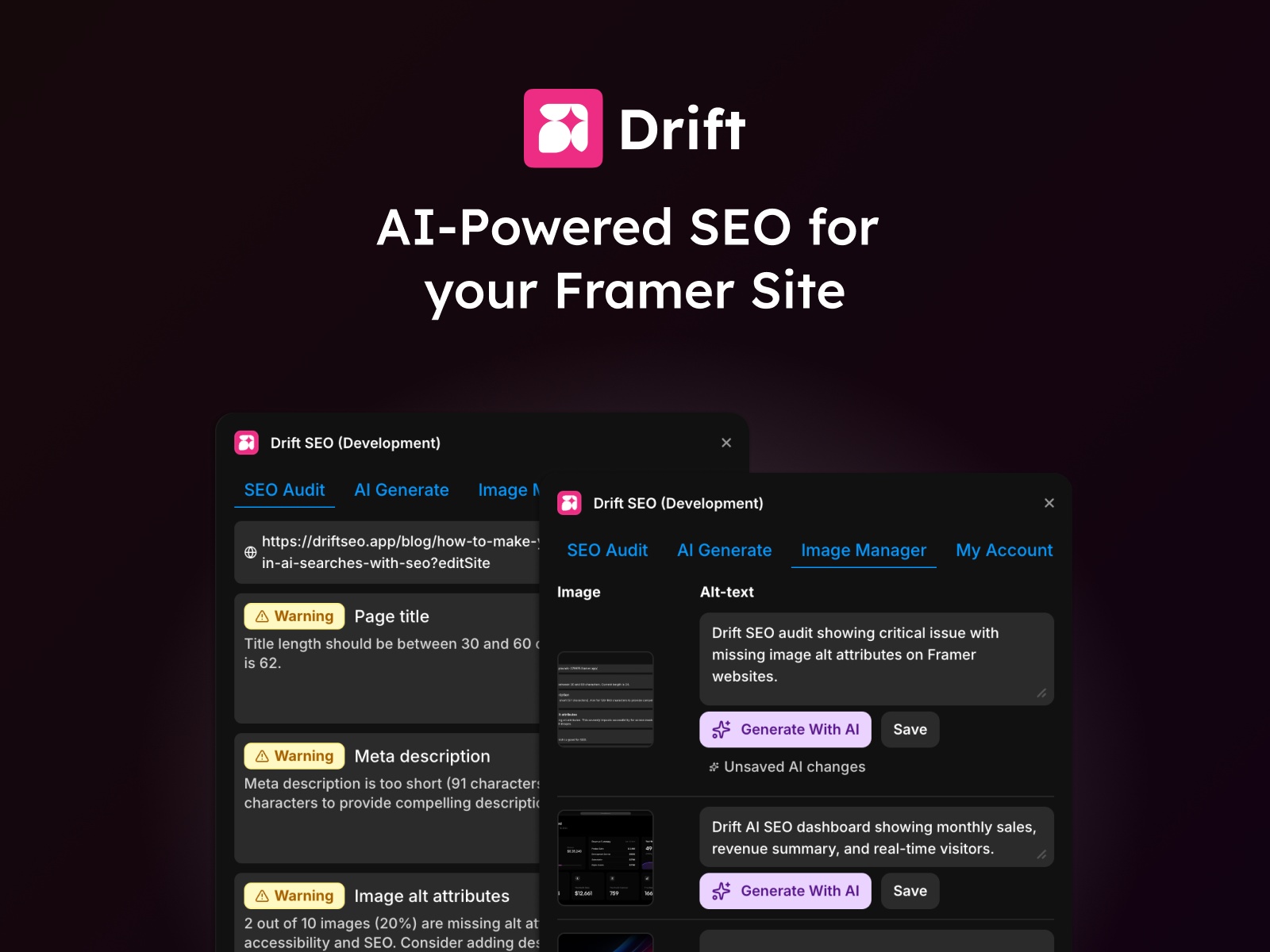 Thumbnail 1 for Drift SEO, a Framer Marketplace template by Nick Vernij.