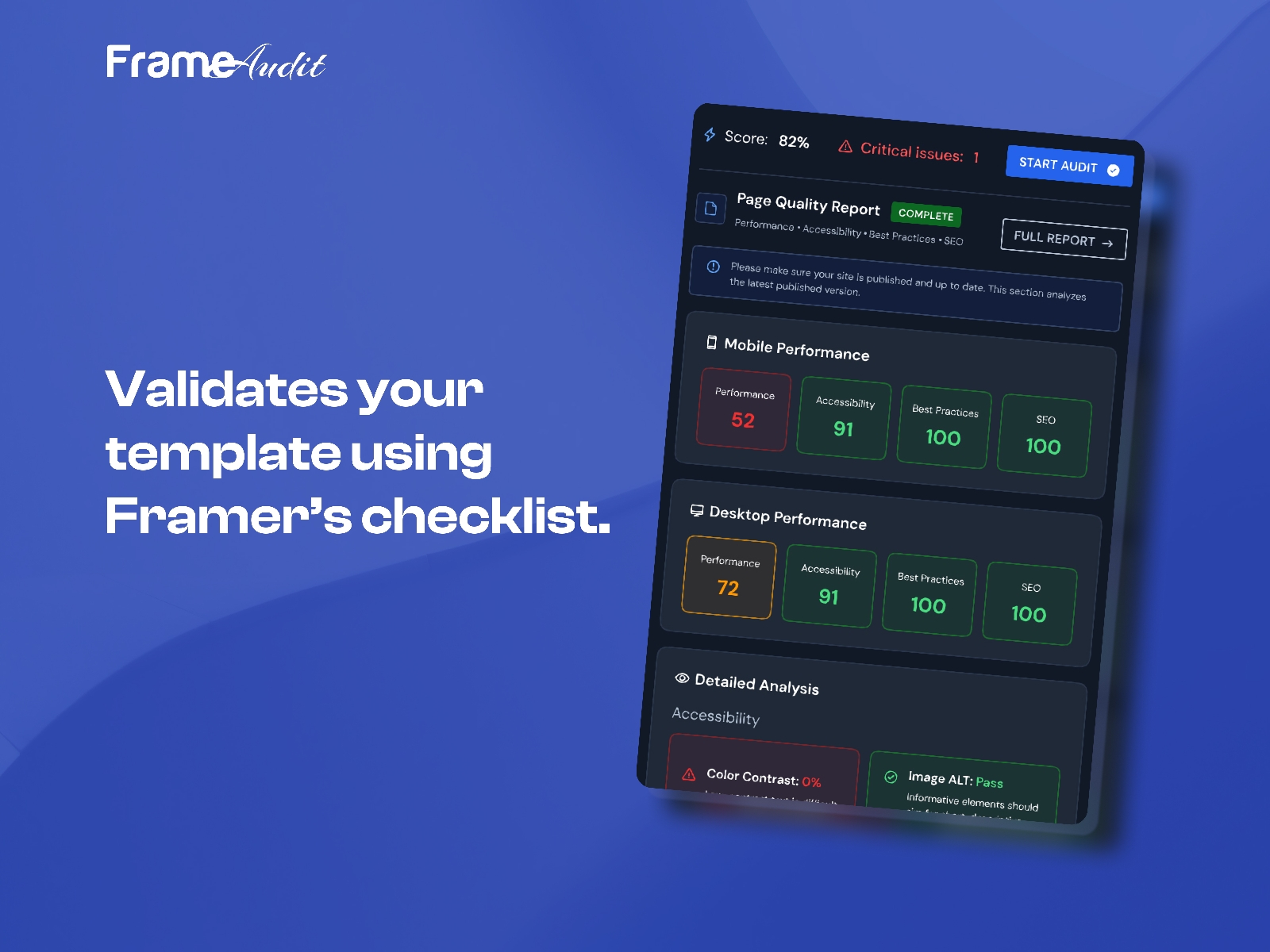 Thumbnail 1 for Frame Audit, a Framer Marketplace plugin by Bickyg.