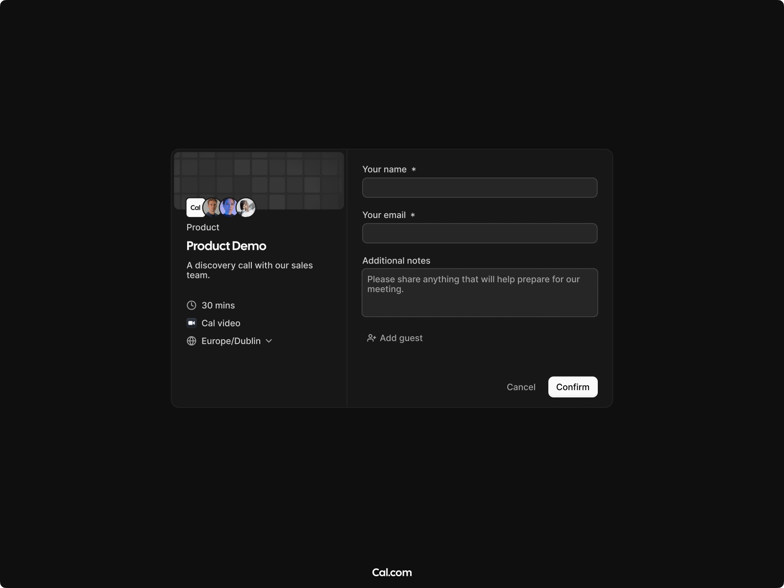 Screenshot 2 for Cal.com, a Framer Marketplace plugin by Cal.com, Inc..