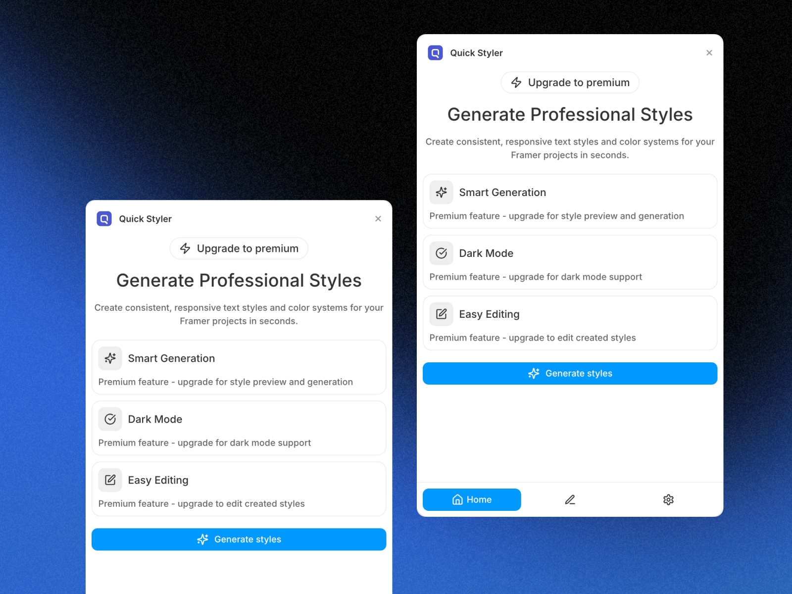 Thumbnail 2 for Quick Styler, a Framer Marketplace plugin by Fusioo Design.