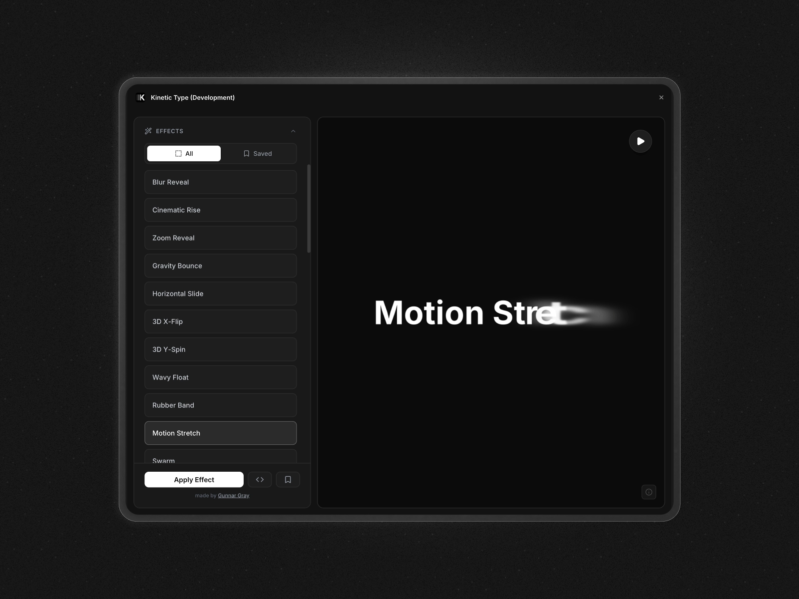 Screenshot 1 for Kinetic Type, a Framer Marketplace plugin by Gunnar Gray.