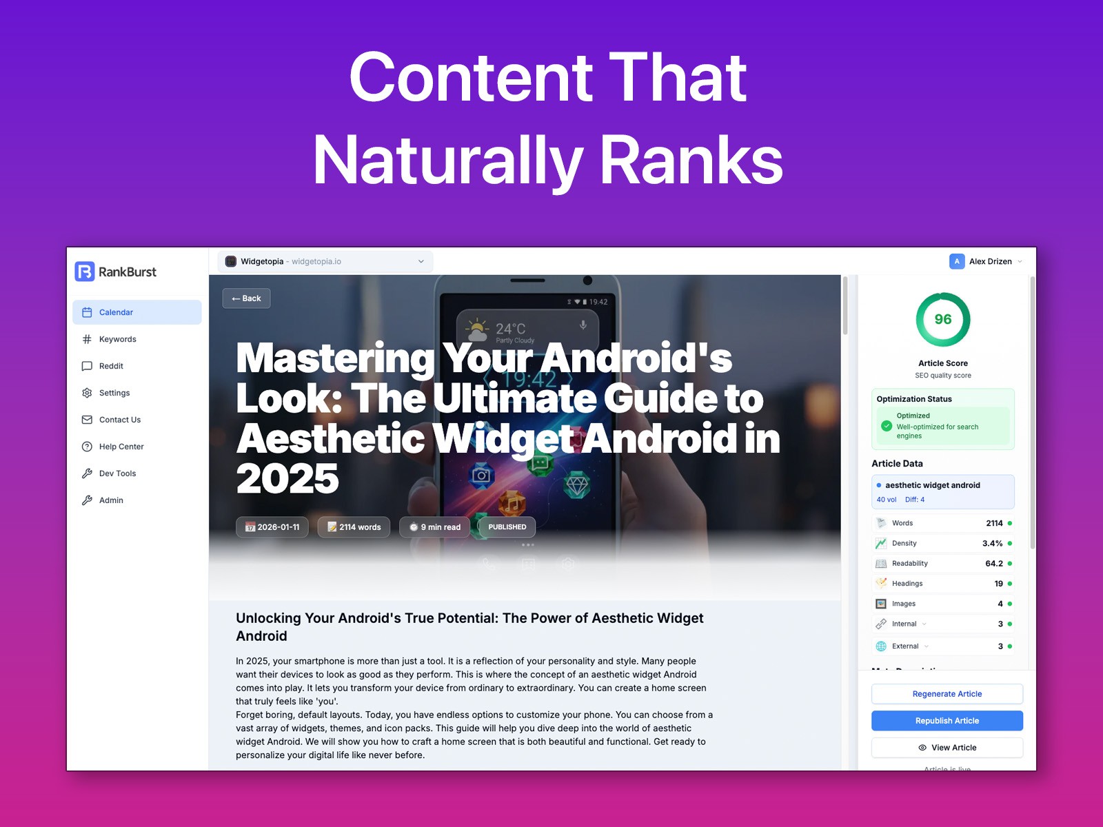 Thumbnail 2 for RankBurst, a Framer Marketplace template by Alex Drizen.