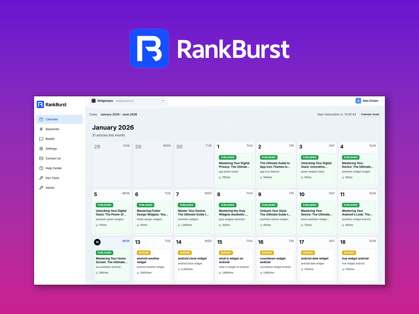 Thumbnail 1 for RankBurst, a Framer Marketplace template by Alex Drizen.
