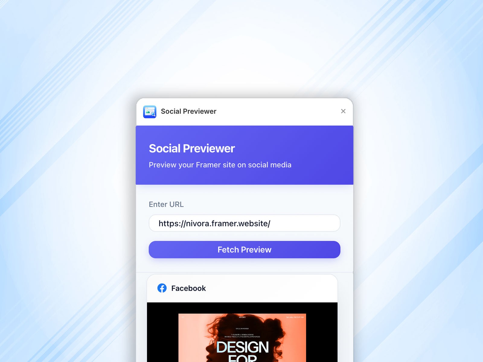 Thumbnail 2 for Social Previewer, a Framer Marketplace template by Ekomobong Otu.