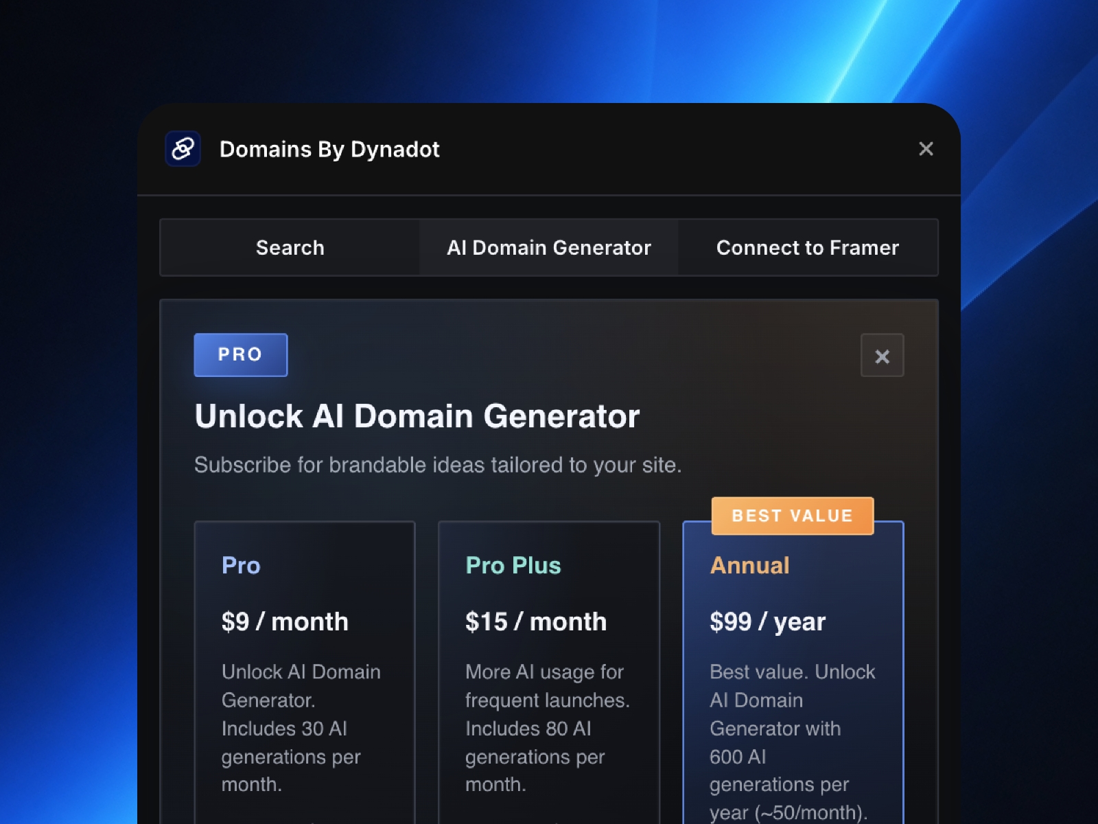 Screenshot 3 for Domains By Dynadot, a Framer Marketplace plugin by Moise.