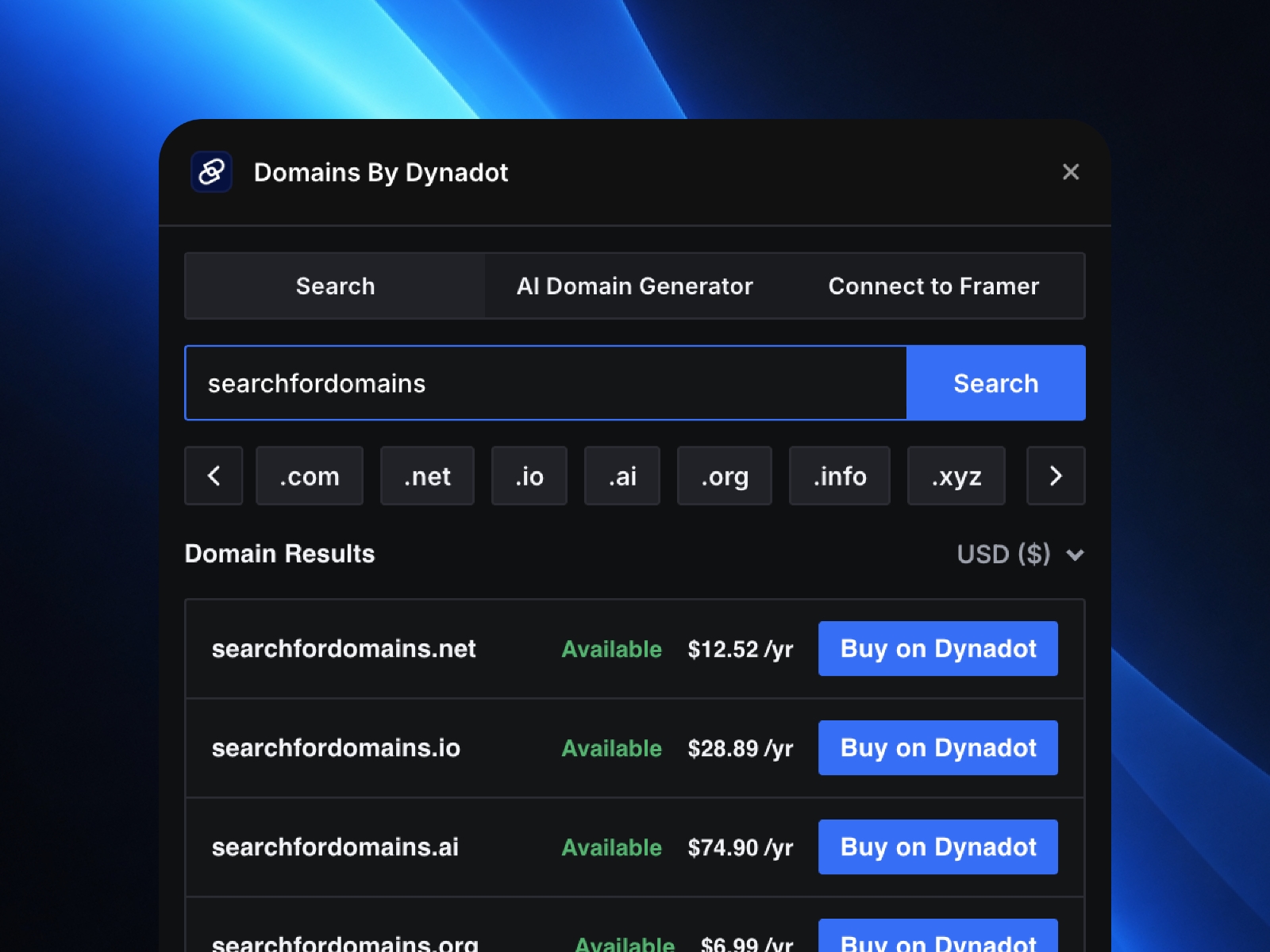 Thumbnail 1 for Domains By Dynadot, a Framer Marketplace plugin by Moise.