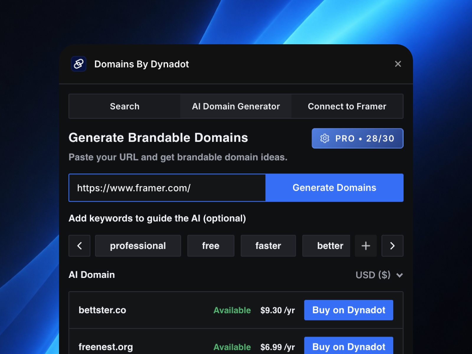 Thumbnail 2 for Domains By Dynadot, a Framer Marketplace plugin by Moise.