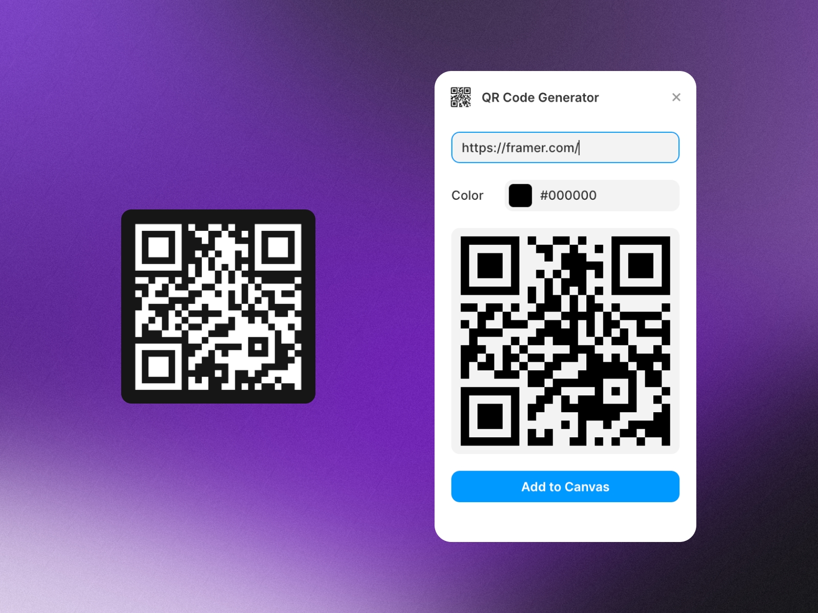 Thumbnail 2 for QR Code Generator, a Framer Marketplace plugin by Mejed Alkoutaini.