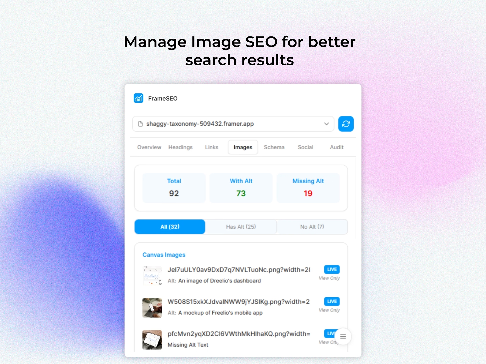 Screenshot 4 for FrameSEO, a Framer Marketplace plugin by Soubhagya Sahu.