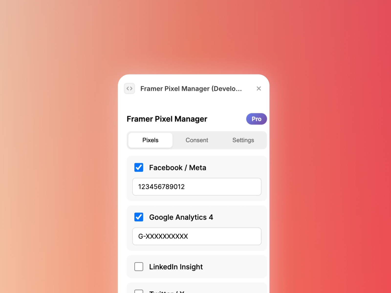 Thumbnail 1 for Framer Pixel Manager, a Framer Marketplace template by Tijerina.