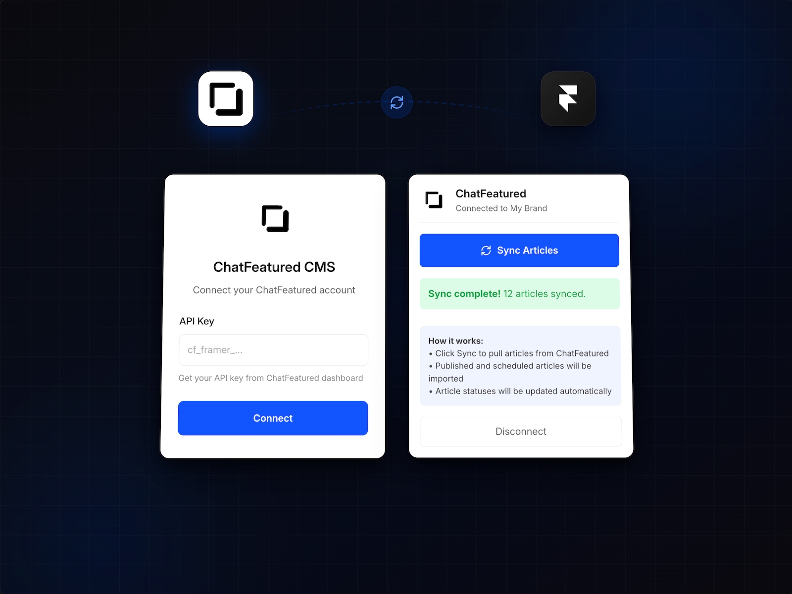 Thumbnail 1 for ChatFeatured CMS Sync, a Framer Marketplace template by Nithiiyan Skhanthan.