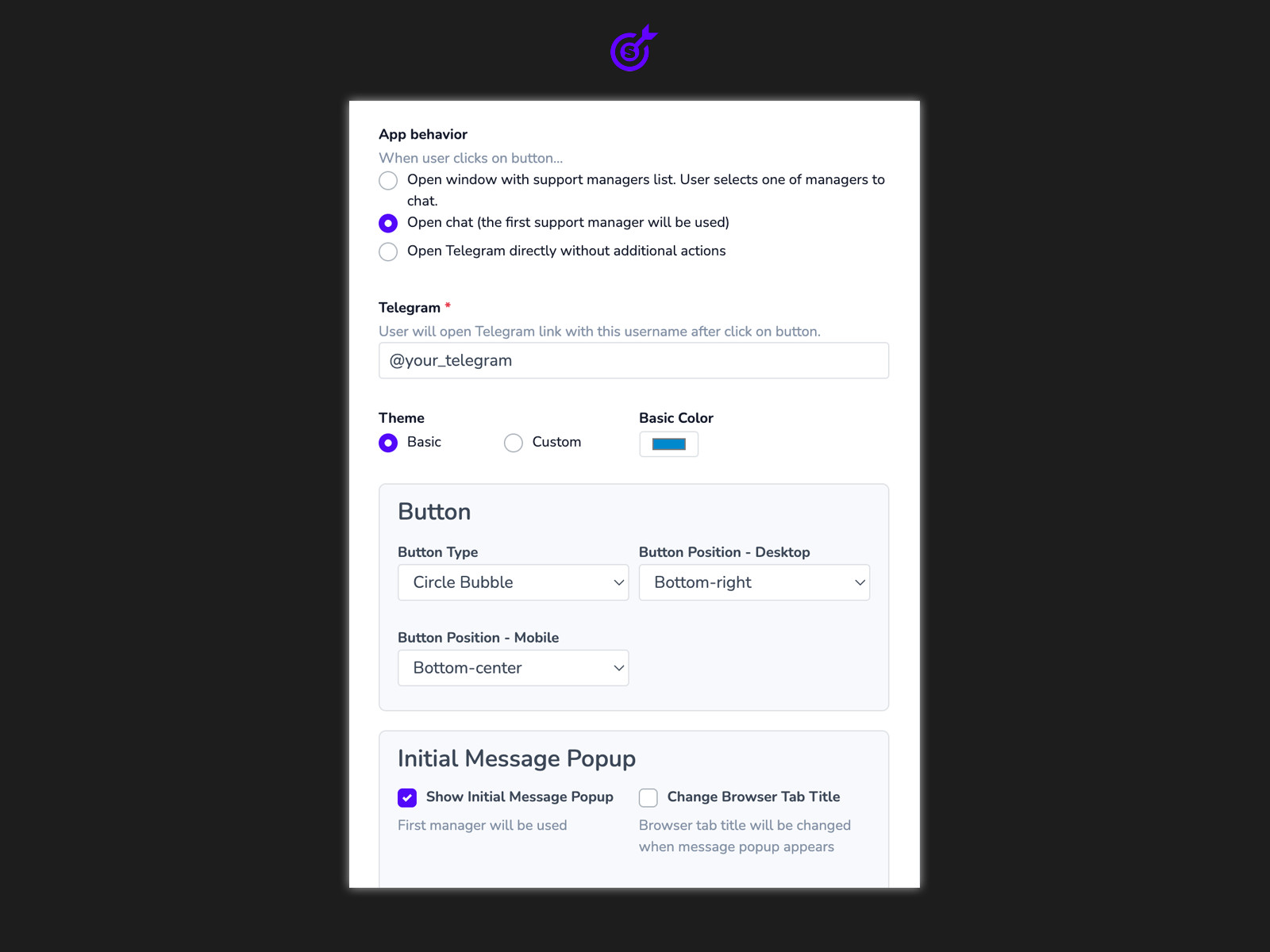 Screenshot 3 for Telegram Chat - Contact Us, a Framer Marketplace plugin by Smartarget.