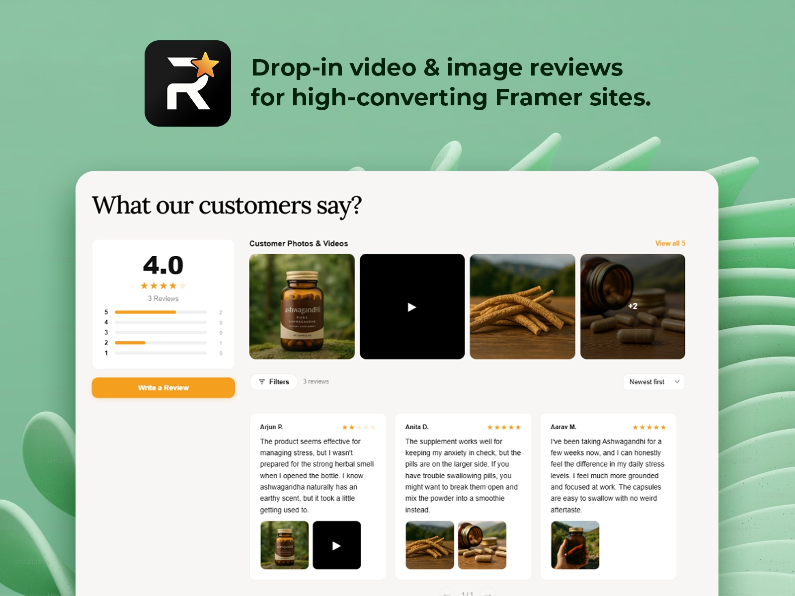 Thumbnail 1 for Reviews Pro, a Framer Marketplace plugin by Digithink Technologies.