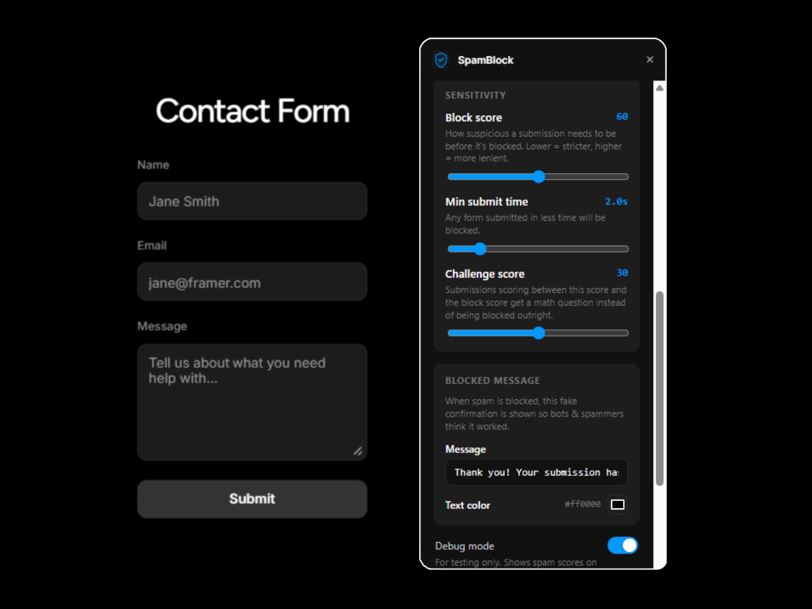 Thumbnail 2 for SpamBlock, a Framer Marketplace template by BlueSkies Digital.