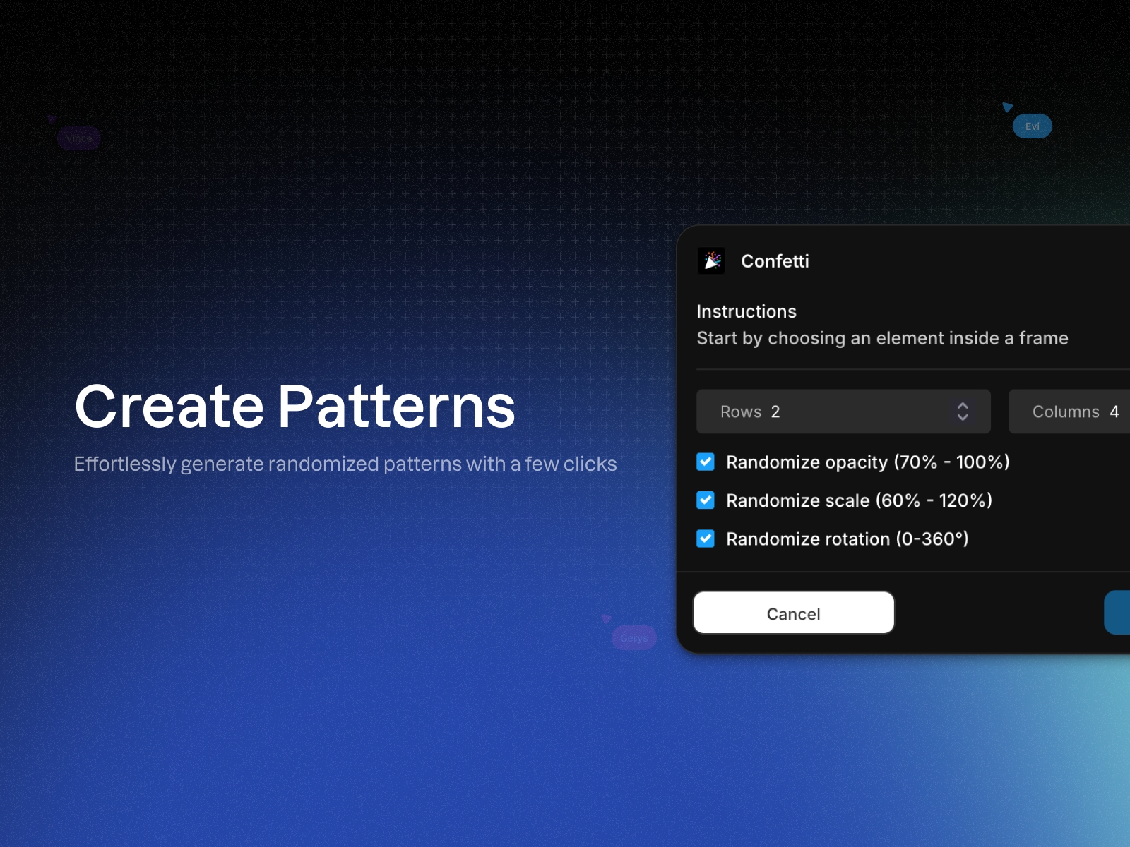Screenshot 4 for Confetti, a Framer Marketplace plugin by Yummygum.