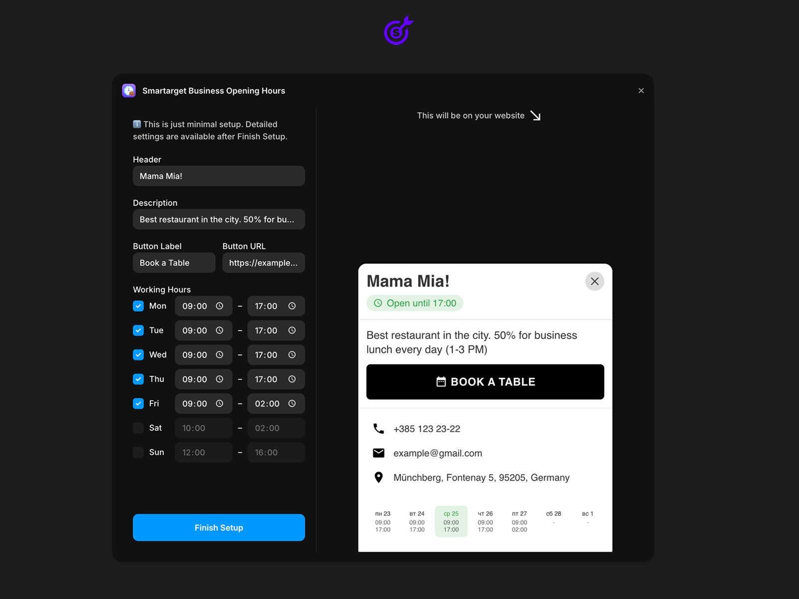 Thumbnail 2 for Business Opening Hours, a Framer Marketplace template by Smartarget.