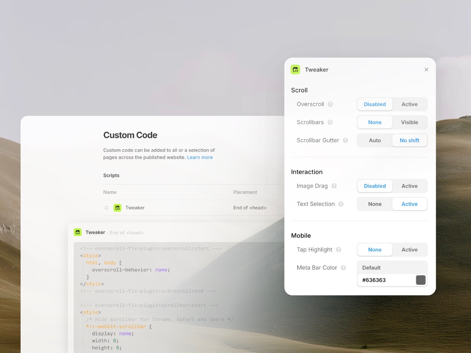 Thumbnail 2 for Tweaker, a Framer Marketplace template by Fabian Albert.