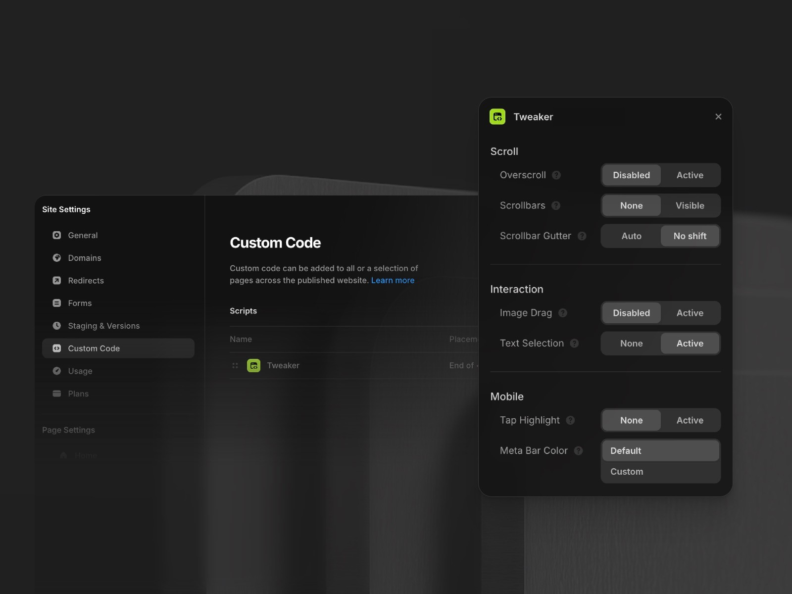 Thumbnail 1 for Tweaker, a Framer Marketplace template by Fabian Albert.