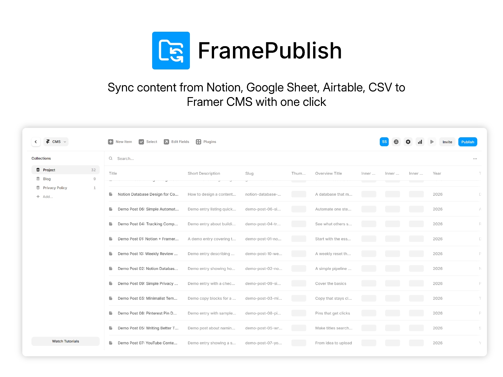 Thumbnail 2 for FramePublish, a Framer Marketplace plugin by Soubhagya Sahu.