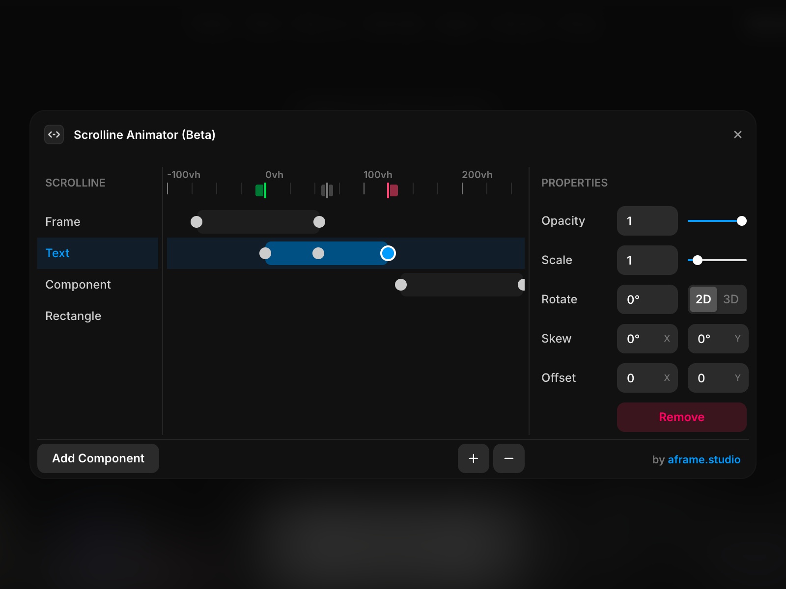 Thumbnail 2 for Scrolline Animator, a Framer Marketplace plugin by Aframe Studio.