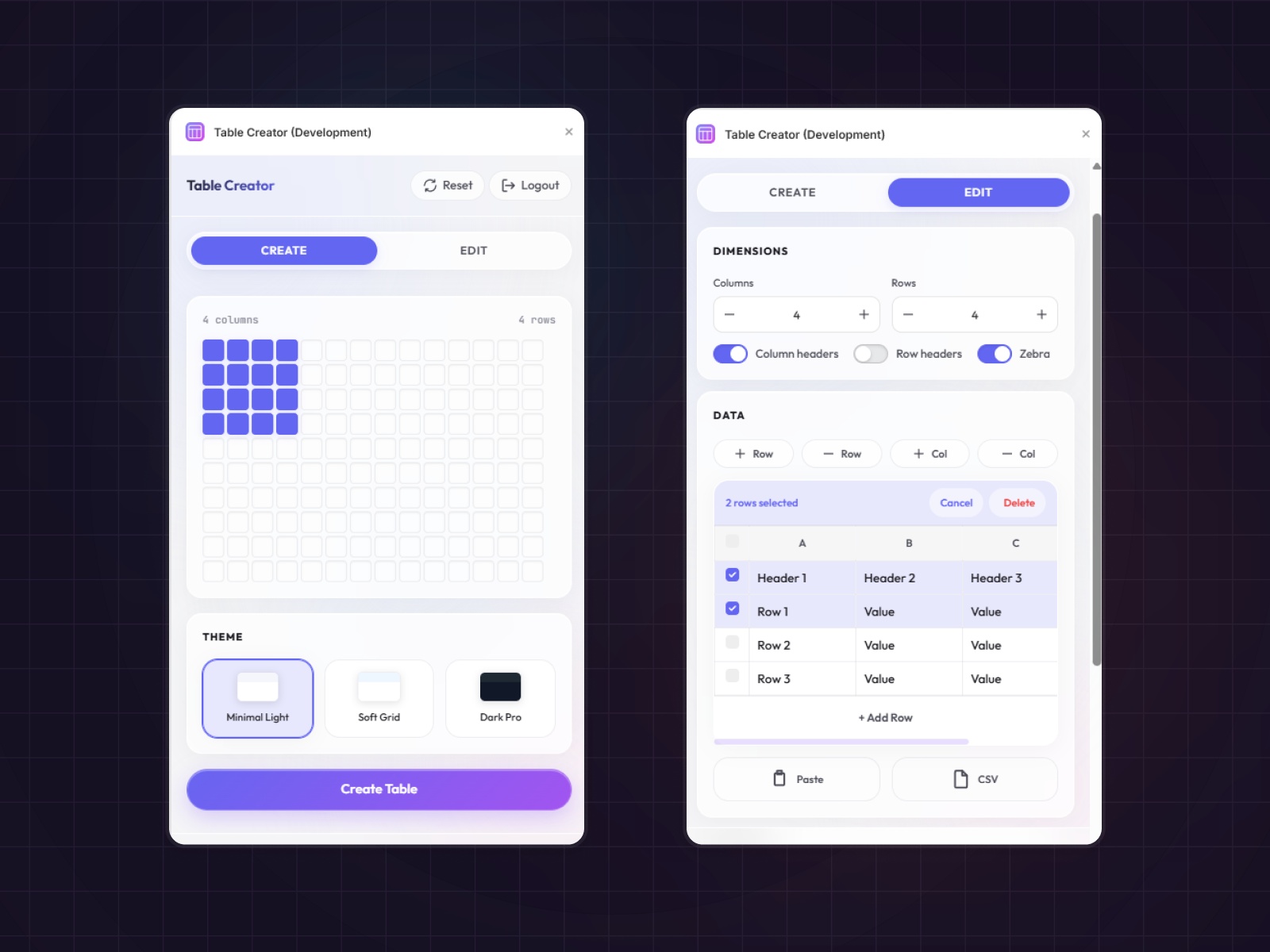 Thumbnail 2 for Table Creator, a Framer Marketplace template by FramerHub.io .