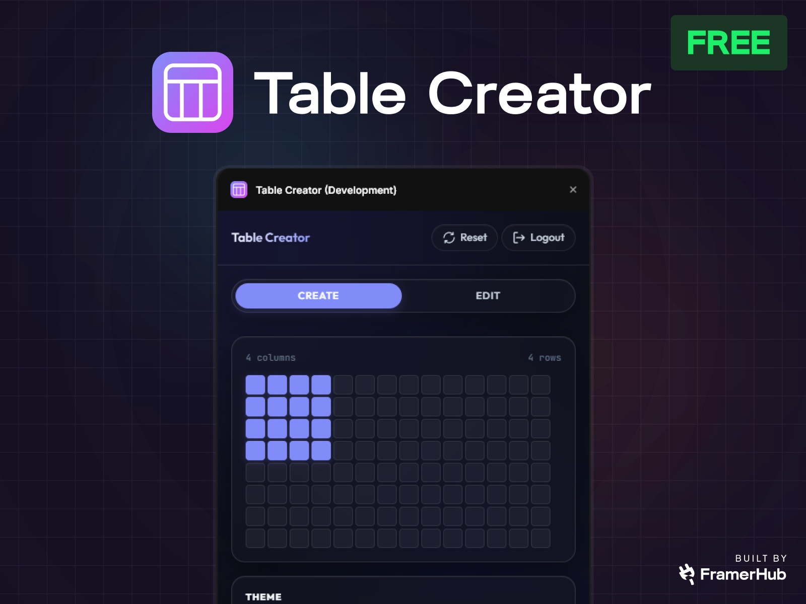 Thumbnail 1 for Table Creator, a Framer Marketplace template by FramerHub.io .