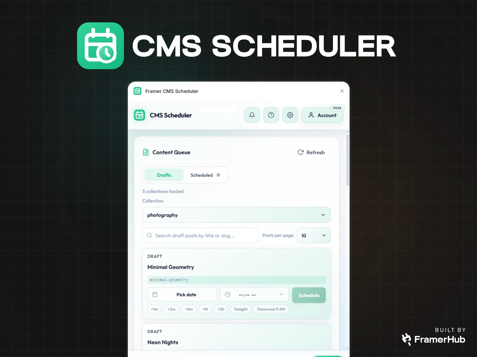 Thumbnail 1 for Framer CMS Scheduler, a Framer Marketplace template by FramerHub.io .