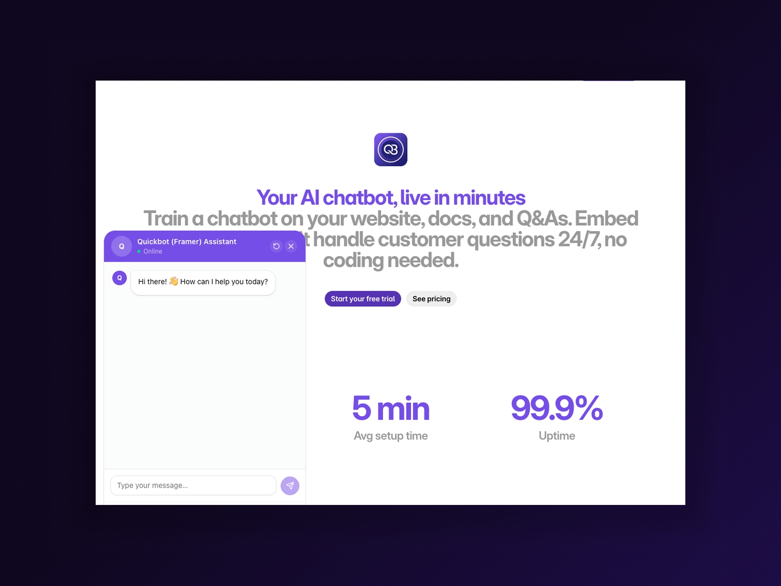 Screenshot 4 for Quickbot Chat Widget, a Framer Marketplace plugin by Quickbot.