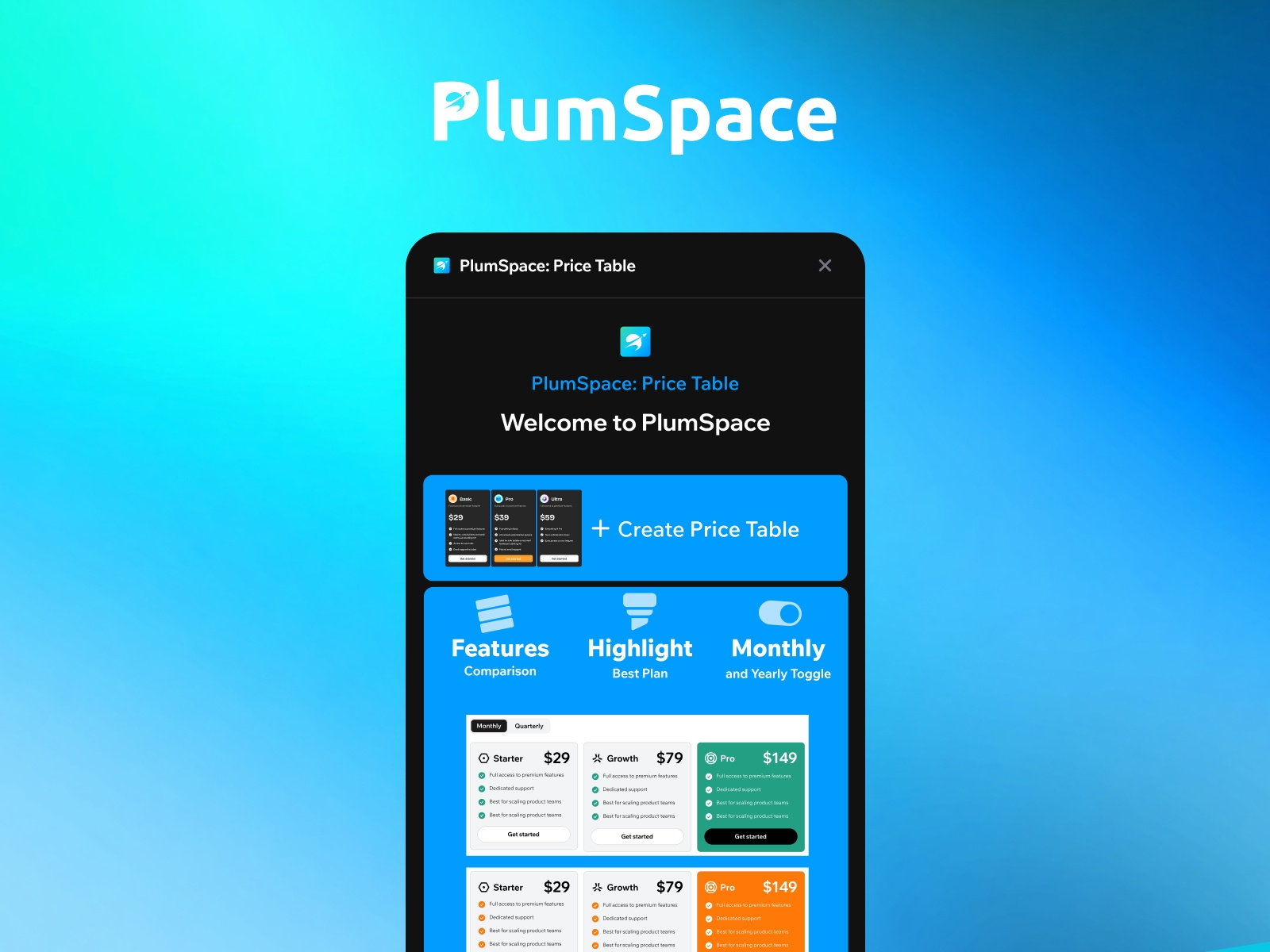 Thumbnail 1 for PlumSpace: Pricing Table Comparison, a Framer Marketplace template by PlumSpace.