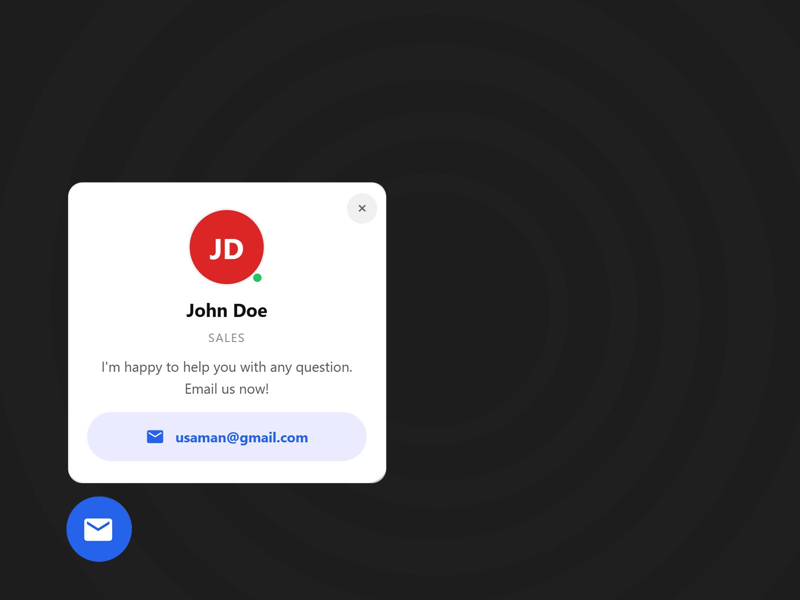 Thumbnail 1 for Floating Email Contact Button, a Framer Marketplace template by Ekomobong Otu.
