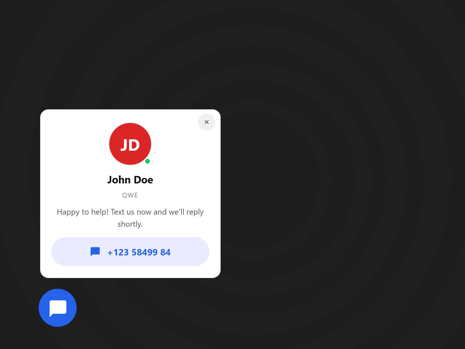 Thumbnail 1 for Quick Text (SMS) Button, a Framer Marketplace template by Ekomobong Otu.