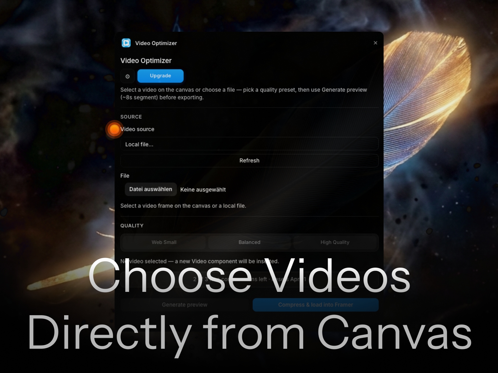 Screenshot 3 for Video Optimizer, a Framer Marketplace plugin by Chris Lacorte.